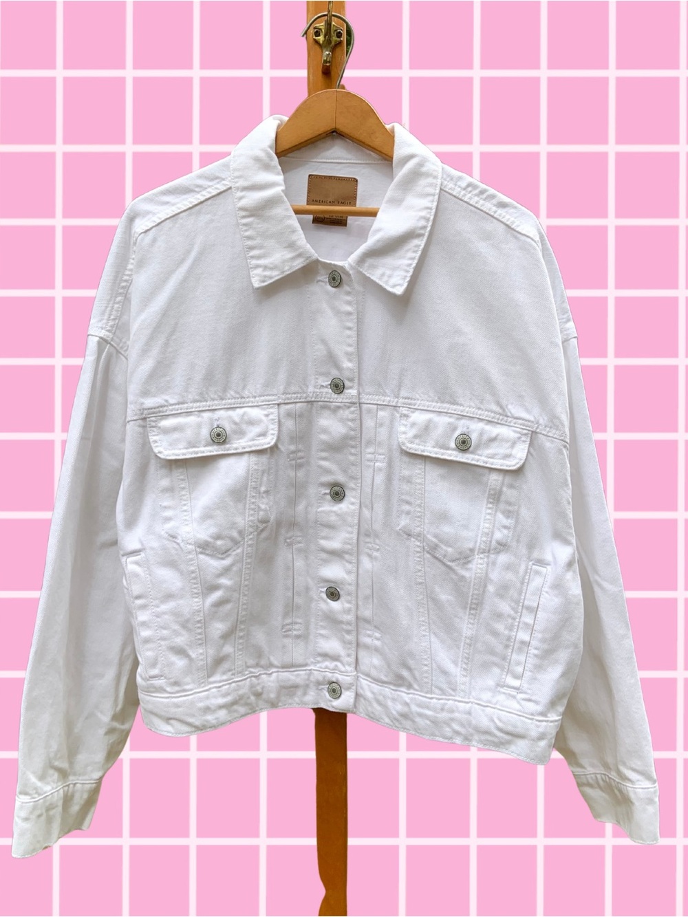 American Eagle White Women's Denim Jacket - Size XL
